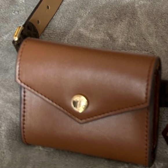 NWT Michael Kors Womens Brown Leather Double Pounch bag on belt. - Picture 5 of 10